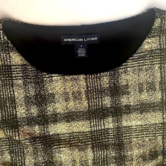 black and gold checkered dress White, Gold, & Black Plaid Fuzzy Chore Dress with Flutter Sleeve - M